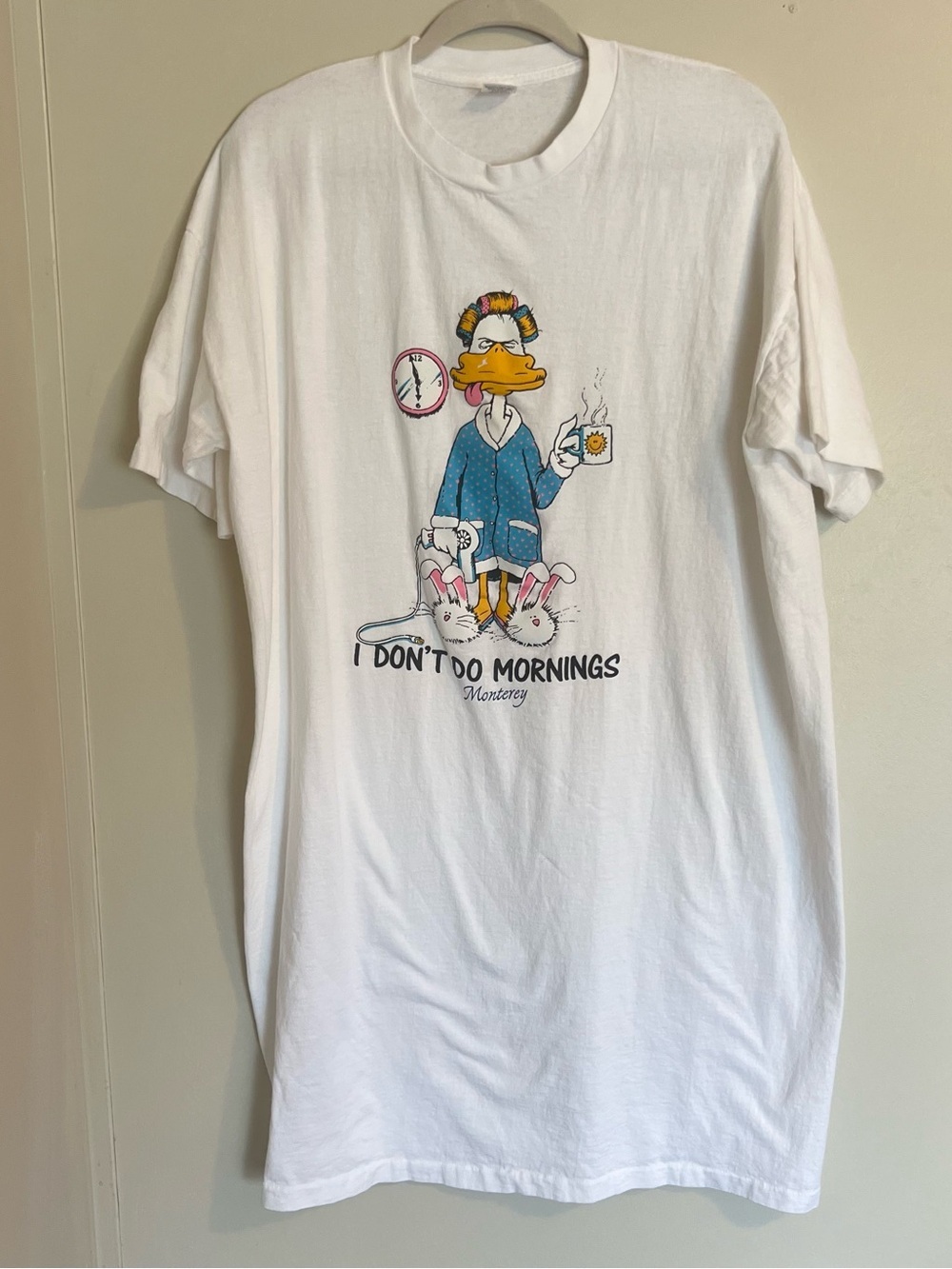 Vintage 1980s "I DON'T DO MORNINGS" Tuff Tee Duck Monterey Oversized T-Shirt